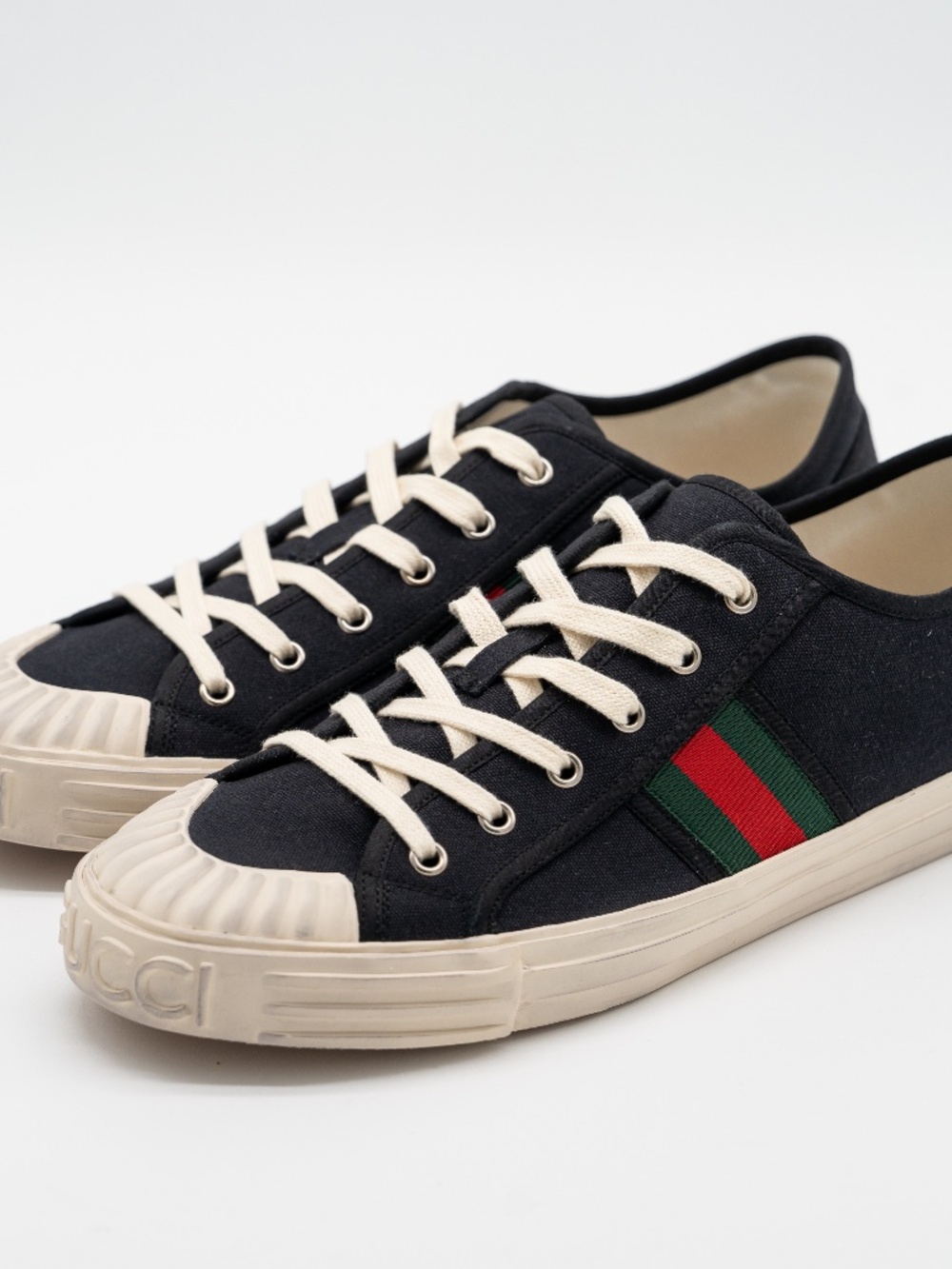 size 10G 10.5 US Gucci Web Canvas Black Sneakers White